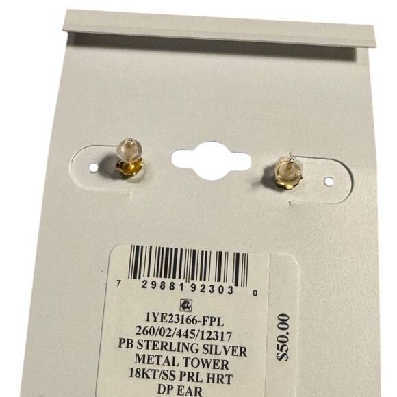 Giani Bernini Sterling Silver 18k Gold plated Heart cultured Pearl Drop Earrings - Picture 4 of 4